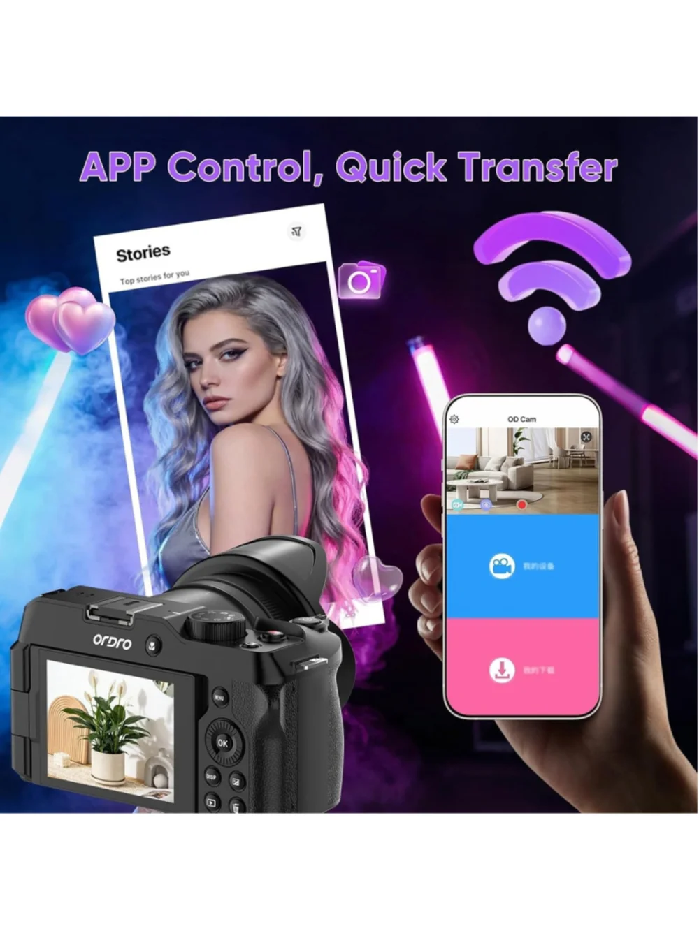 ORDRO 5K Digital Camera 80MP Autofocus Vlogging Camera 18X Zoom Flip Screen